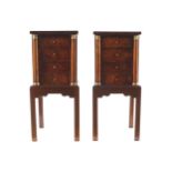 PAIR OF REGENCY PERIOD MAHOGANY AND BRASS MOUNTED CHESTS each of four drawers between Ionic columns,