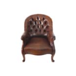 PAIR OF NINETEENTH-CENTURY MAHOGANY AND HIDE UPHOLSTERED DEEP BUTTONED LIBRARY CHAIRS each with a