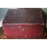 NINETEENTH-CENTURY TOOLED LEATHER BOUND JEWELLERY BOX with fitted interior 32 cm. wide; 25 cm. deep;