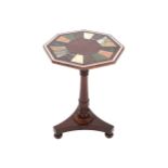 WILLIAM IV PERIOD ROSEWOOD CENTRE TABLE the octagonal shaped specimen marble inset top, raised on