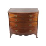 GEORGE III PERIOD MAHOGANY AND INLAID BOW FRONT CHEST of four drawers furnished with brass