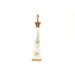 CORINTHIAN PILLARED PORCELAIN AND BRASS TABLE LAMP 63 cm. high; 13 cm. wide; 13 cm. deep