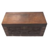 NINETEENTH-CENTURY CHINESE CARVED HARDWOOD TRUNK the rectangular top opening to a cedar wood lined