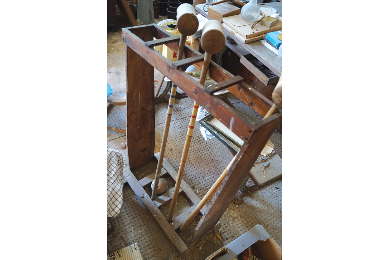 CROQUET SET of three mallets and a ball