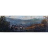 G. FAIRLANE Soldiers on horseback in a landscape Watercolour Artist label on reverse 4_ x 12 inches;