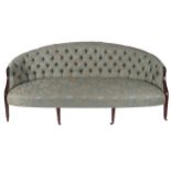 PAIR OF HEPPLEWHITE STYLE MAHOGANY AND UPHOLSTERED DEEP BUTTONED SETTEES each of curved form