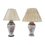 MATCHED PAIR OF SAMPSON VASE STEMMED TABLE LAMPS AND SHADES