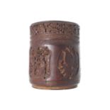 CHINESE QING PERIOD CARVED BAMBOO CIRCULAR BOX AND COVER 16 cm. high