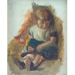 FOLLOWER OF SIR EDWIN HENRY LANDSEER, RA (1802-1873) Portrait sketch of a young girl asleep Oil on