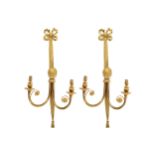 PAIR OF ORMOLU RIBBON MOUNTED TWO BRANCH WALL LIGHTS with paterae decoration