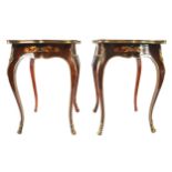 PAIR OF LOUIS XV STYLE BRASS MOUNTED KINGWOOD AND MARQUETRY END TABLES each with profusely inlaid