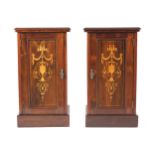 PAIR OF EDWARDIAN PERIOD ROSEWOOD AND MARQUETRY PEDESTALS 36 cm. wide; 74 cm. high