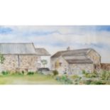 SIMON WILTON House and farm buildings Watercolour Signed and dated 1987 13 x 20_ inches; 33 x 52