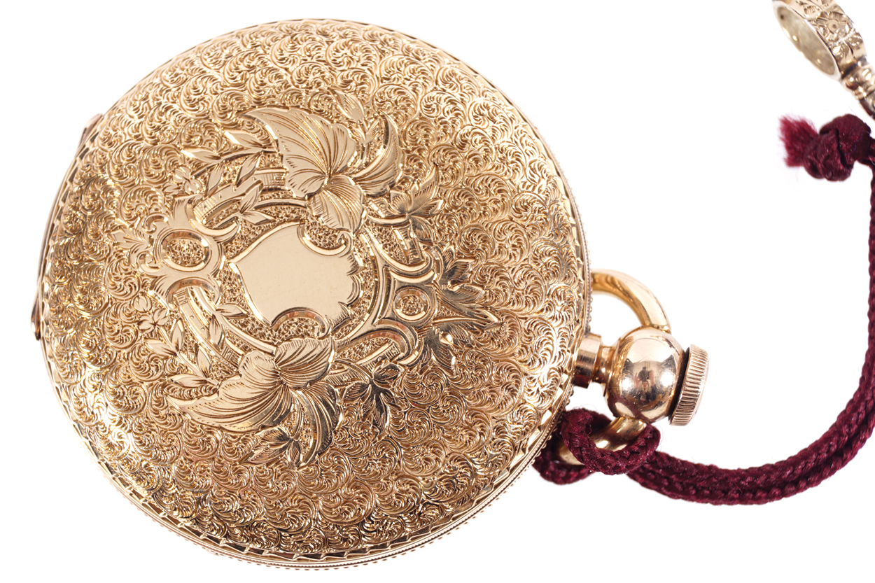 NINETEENTH-CENTURY 18 CT. GOLD HUNTERÕS WATCH with richly engraved back and front - Bild 2 aus 3