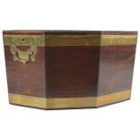 GEORGE III PERIOD MAHOGANY AND BRASS BOUND LOG BOX of rectangular chamfered form, furnished with