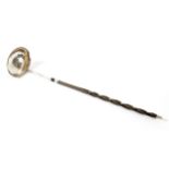 GEORGE III SILVER LADLE with spiral turned hardwood handle 36 cm. long