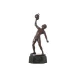 TELESHKA Athlete holding a sphere, Signed bronze 37 cm. high; 13 cm. wide; 8 cm. deep