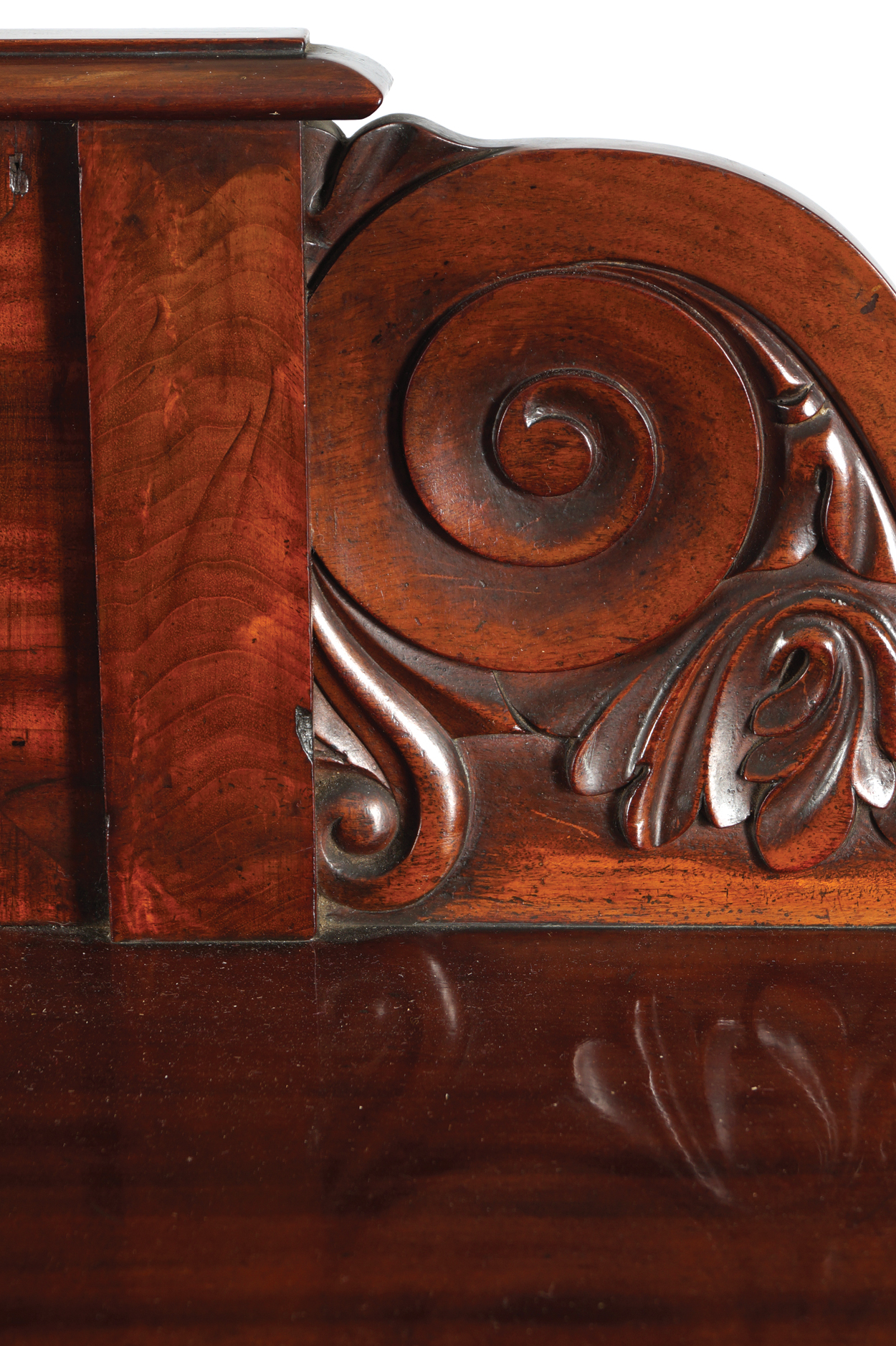 WILLIAM IV PERIOD MAHOGANY PEDESTAL SIDEBOARD the rectangular top, below a raised scroll end back, - Bild 2 aus 2