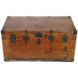 NINETEENTH-CENTURY BRASS BOUND CEDAR WOOD AND CAMPHOR WOOD LINED TRUNK the rectangular top opening