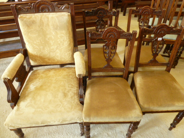 Victorian mahogany dralon seat salon side chairs and gents armchair (5)