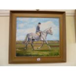 Oil on canvas huntswoman on on dapple grey horse - D F Herring 1965