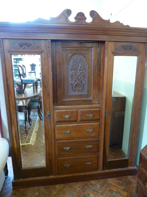 Victorian mahogany combination mirrored wardrobe