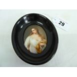 Victorian hand painted miniature on porcelain in ebony frame