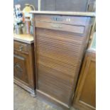 Oak tambour fronted file drawer cabinet