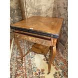 Victorian inlaid rosewood envelope fold top card table