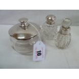 Silver top powder jar - Birmingham 1925, Silver top scent bottle - London 1924,