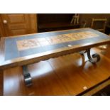 Slate inset coffee table on wrought iron stretcher base