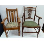 Edwardian inlaid mahogany and 1920's oak child's chairs (2)