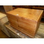 Pitch pine storage box with brass campaign style handles