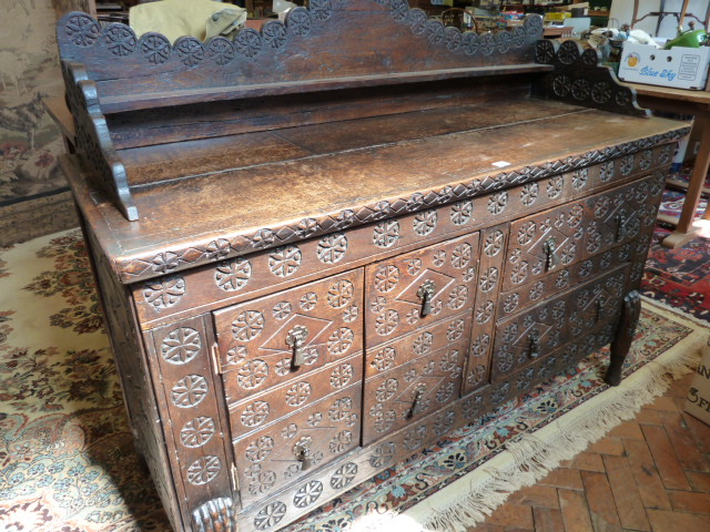 19thC carved oak tray top sideboard