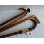 Silver banded and horn handled etc walking sticks (4)