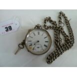 Swiss Silver key wind pocket watch and chain