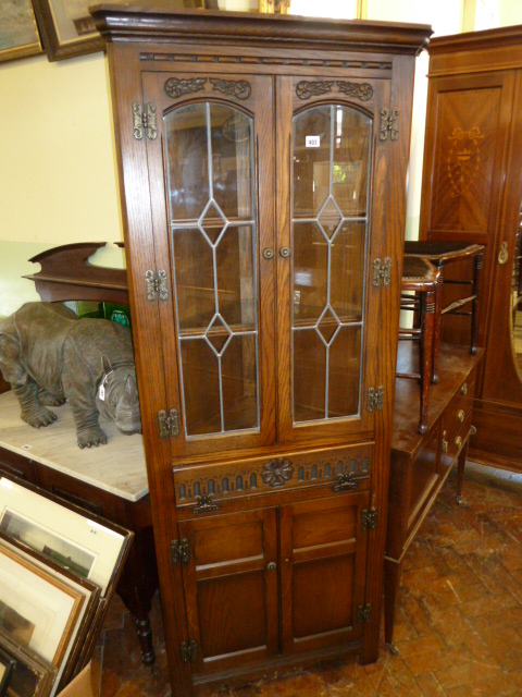 Old Charm oak glazed corner cabinet