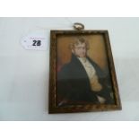 Georgian miniature painting on ivory in brass frame with coat of arms & motto to reverse- Via