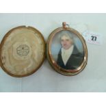 Georgian oval miniature portrait of gentleman in gold? Locket frame with lock of hair set on