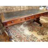 Victorian mahogany turned stretcher office desk- belonged to Director of Melton Mowbray Pottery