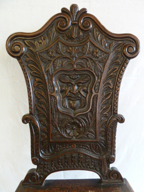 Carved oak Green Man hall chair - Image 2 of 3