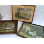 Oak framed pastel of farm and prints (3)