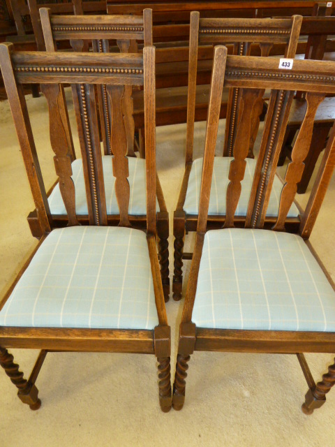 Set of 4 oak twist leg dining chairs