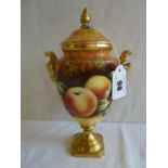 Coalport gilded hand painted twin handled vase and cover signed M Pinter
