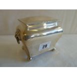 Silver tea caddy of sarcophagus form with lion mask handles - Sheffield 1896