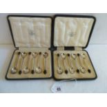 Two cased sets of 6 silver coffee bean spoons - Mappin & Webb etc