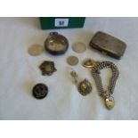 Mewar silver rupees, watch case, cigarette case, heavy double charm braclet,