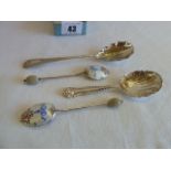 Pair of enamelled silver coffee bean spoons,