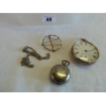 Silver watch, brooch and chain,