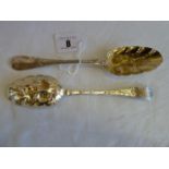 Matched pair silver berry table spoons with gilt London 1721,